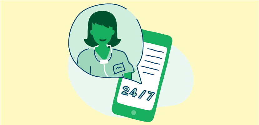 cell phone showing 24/7 access to talk to a nurse